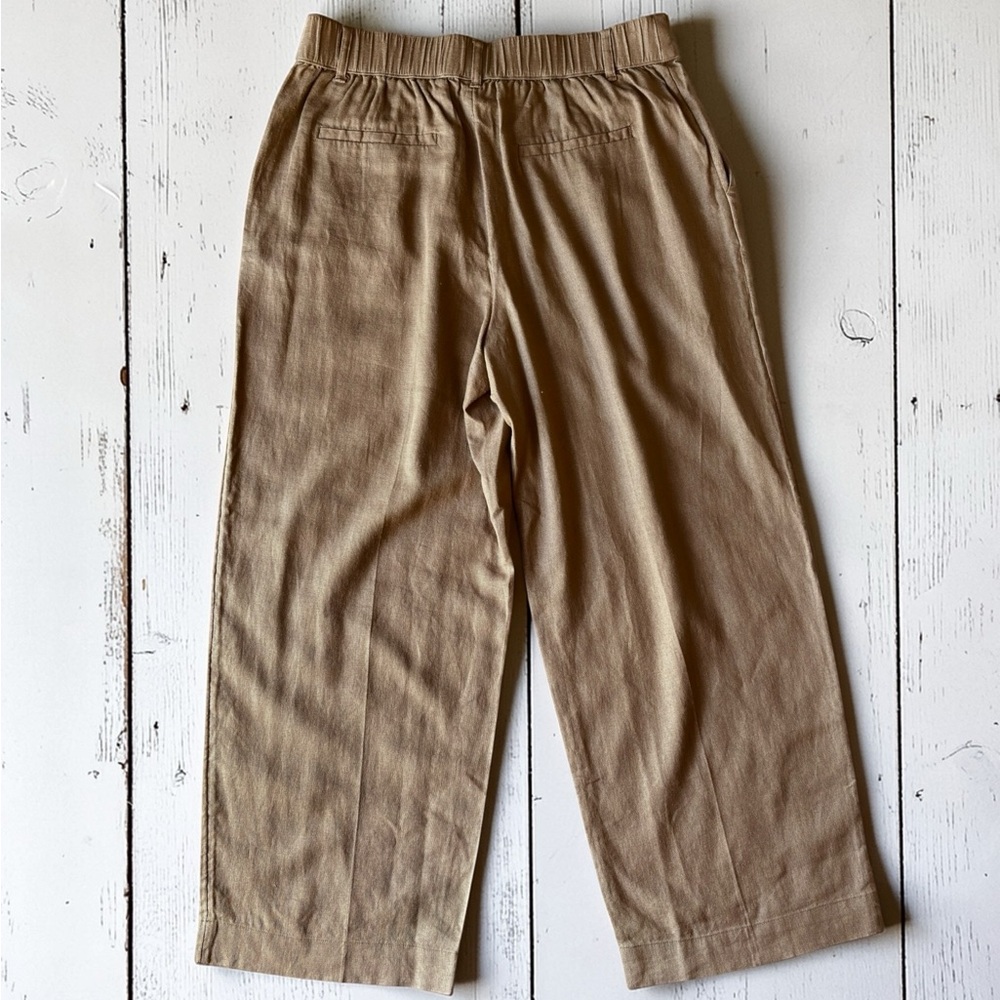 A New Day Linen Blend Cropped Pants Tan Wide Leg Pull On Size 10 Short - Picture 10 of 11